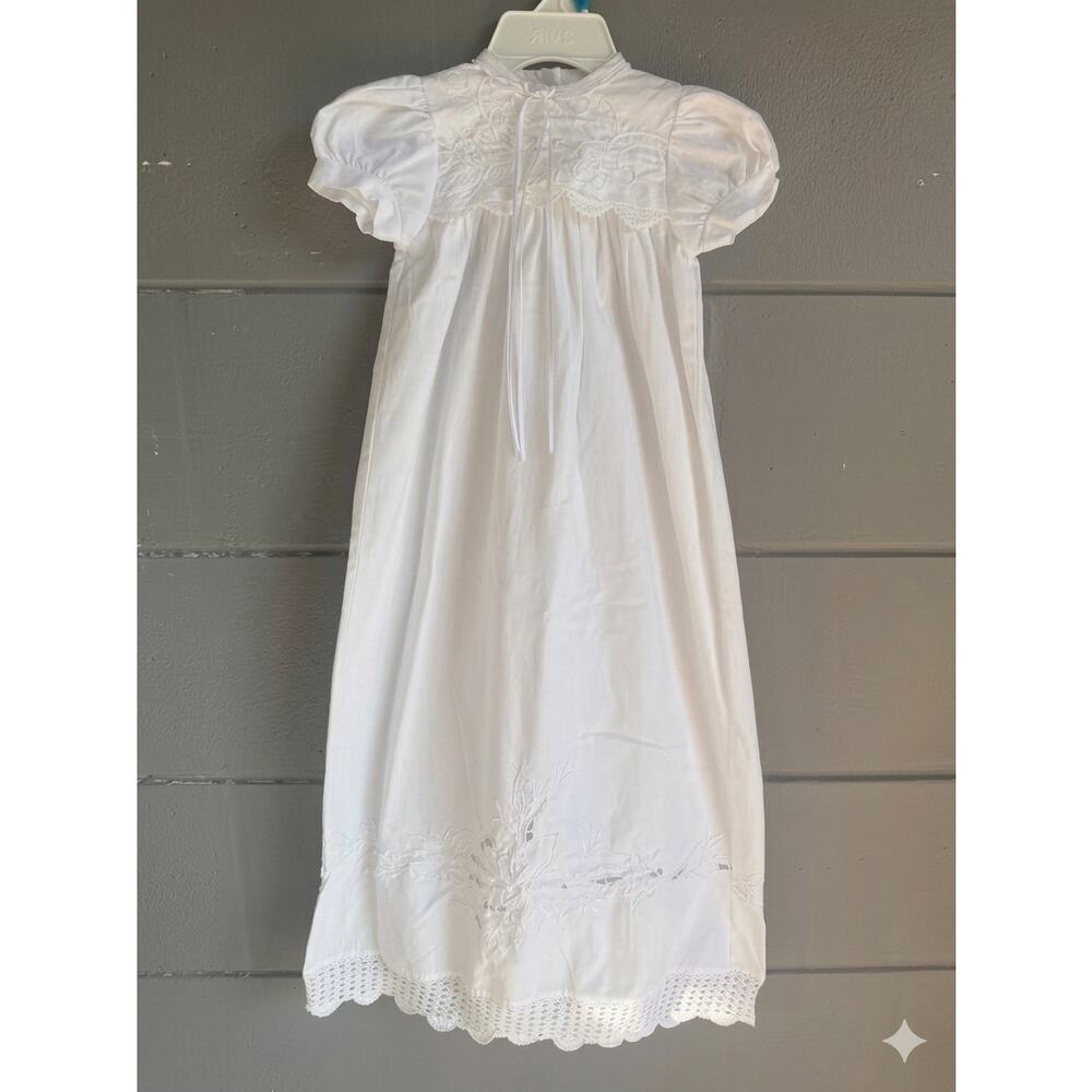 Alison Rose Newborn Christening Gown White Cotton Smocked Baptism Dress Heirloom